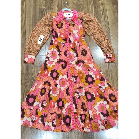 CELIAB retro Satin Monte Rosa Floral Button-Front Tiered Midi Sun Dress XS - Picture 8 of 12